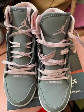 Jordan High-Top Sneakers in Gray and Light Pink